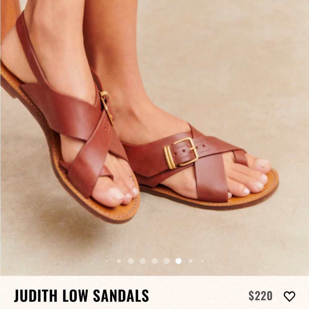 Sezane Brown Leather Cross-Strap Slingback Sandals - Picture 2 of 8